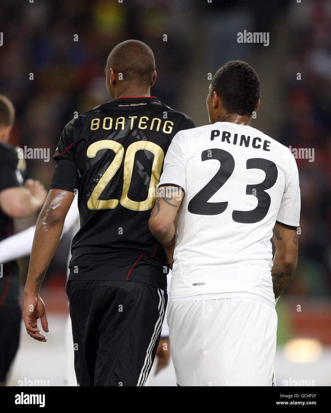 Germany's Jerome Boateng (left) and Ghana's Kevin-Prince Boateng Stock Photo