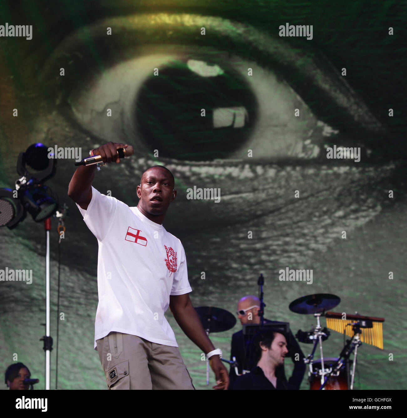 Dizzee Rascal performing on the Pyramid Stage during the Glastonbury ...