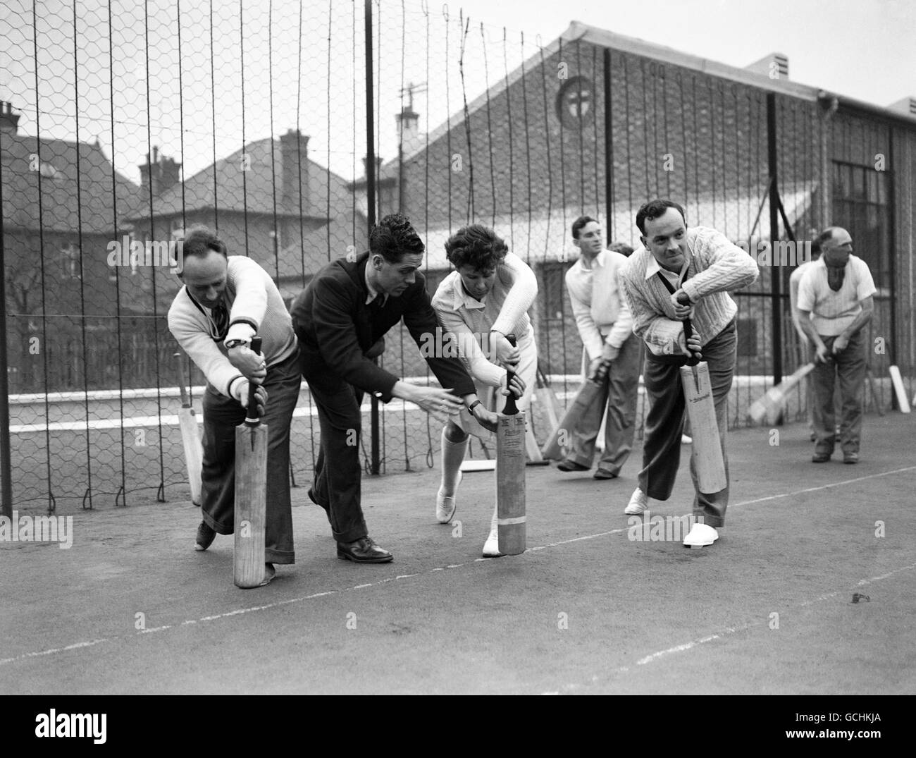 Trevor Bailey instructs cricket coaches at Westcliff-on-sea. Stock Photo