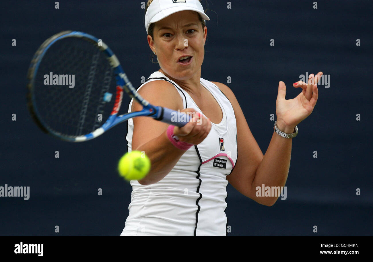 Australia's Sophie Ferguson plays a shot in her match against USA's Jill Craybas during the AEGON Classic at Edgbaston Priory Club, Birmingham. Stock Photo