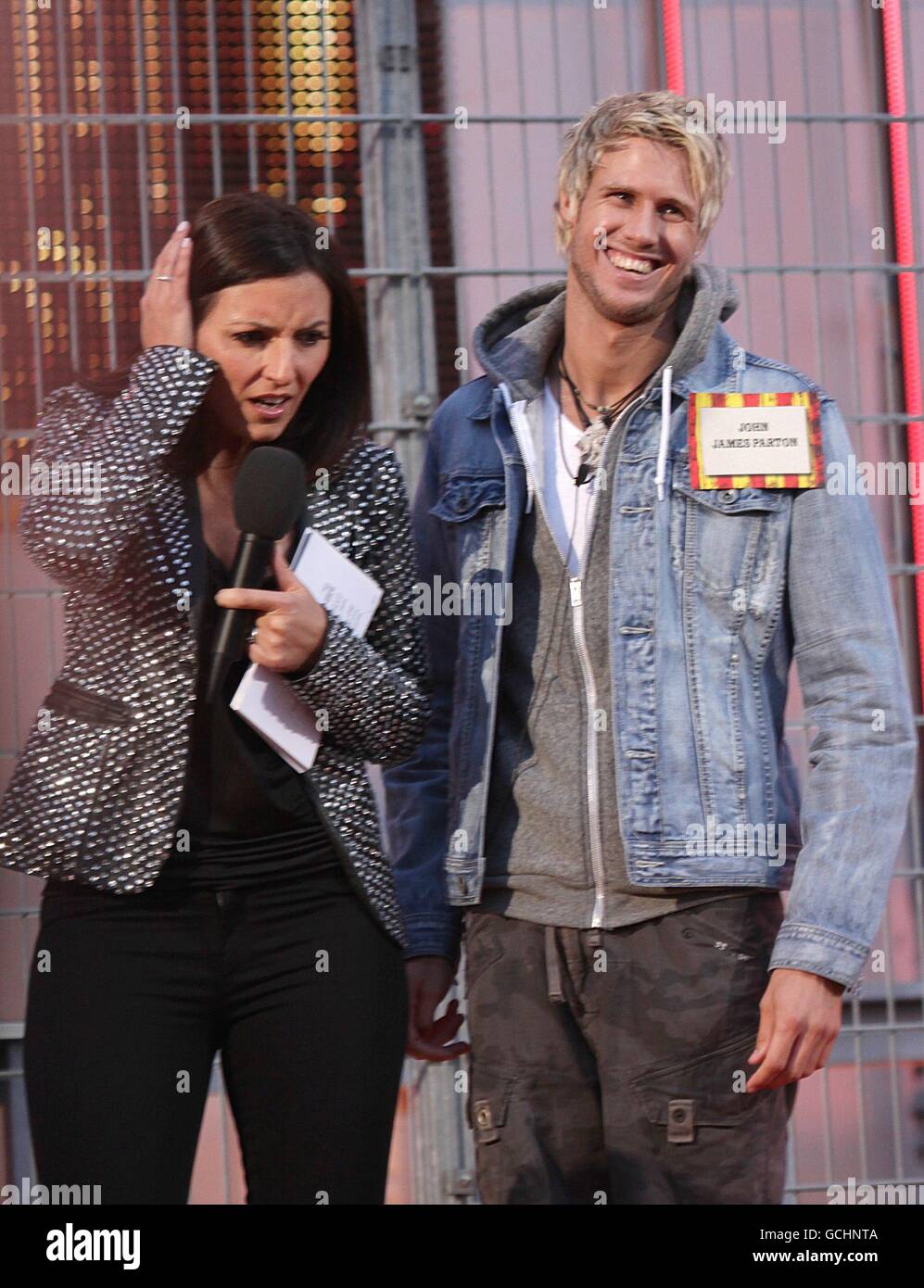 Davina McCall with John as he enters the Big Brother house at Elstree Studios, Borehamwood, Hertfordshire. Stock Photo