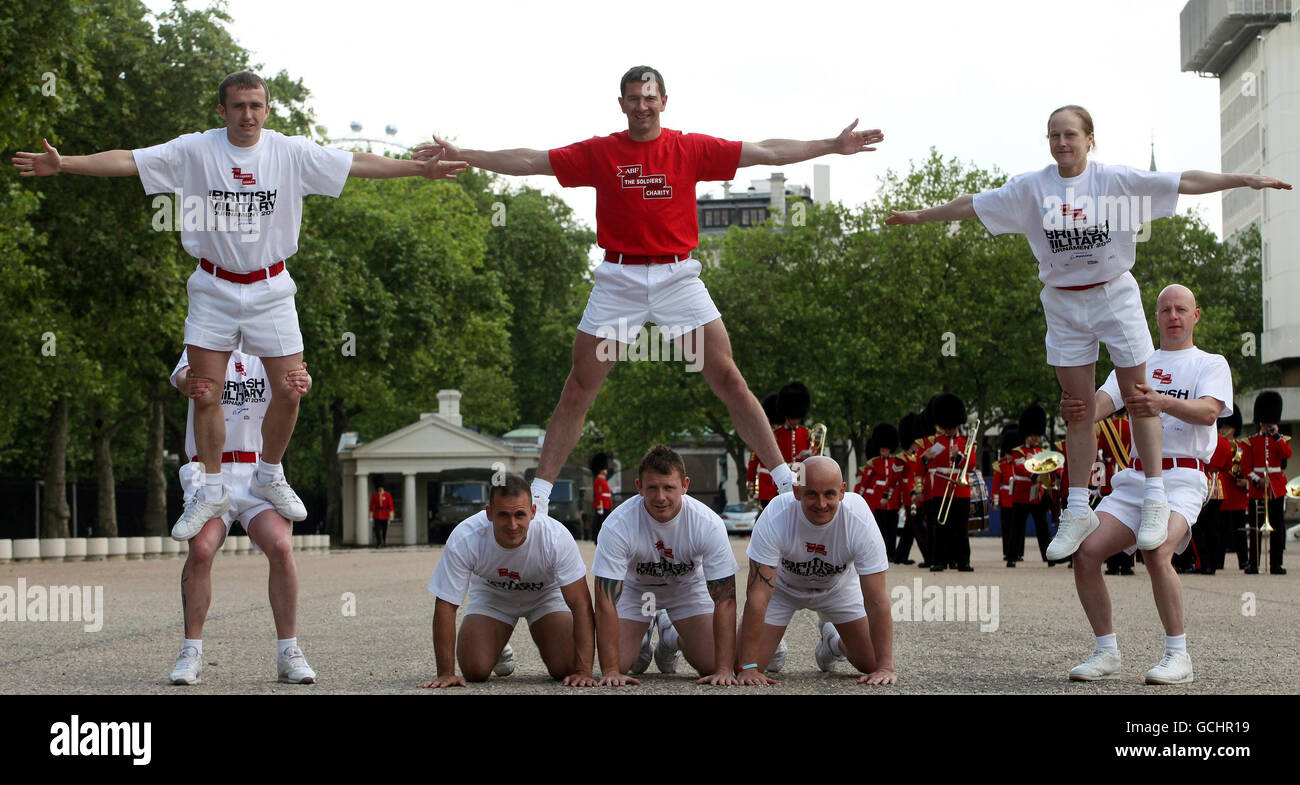 The Army Physical Training Corps Gymnastic Display Team during the launch of the British Military Tournament 2010 at Wellington Barracks, London. Stock Photo