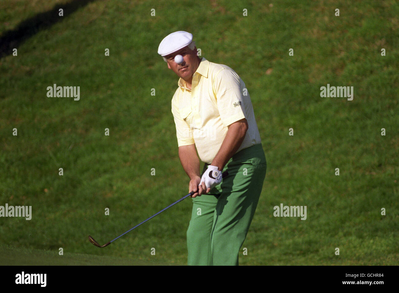 Christy O'Connor Jnr noses in a birdie with a chip shot on his second hole. Stock Photo