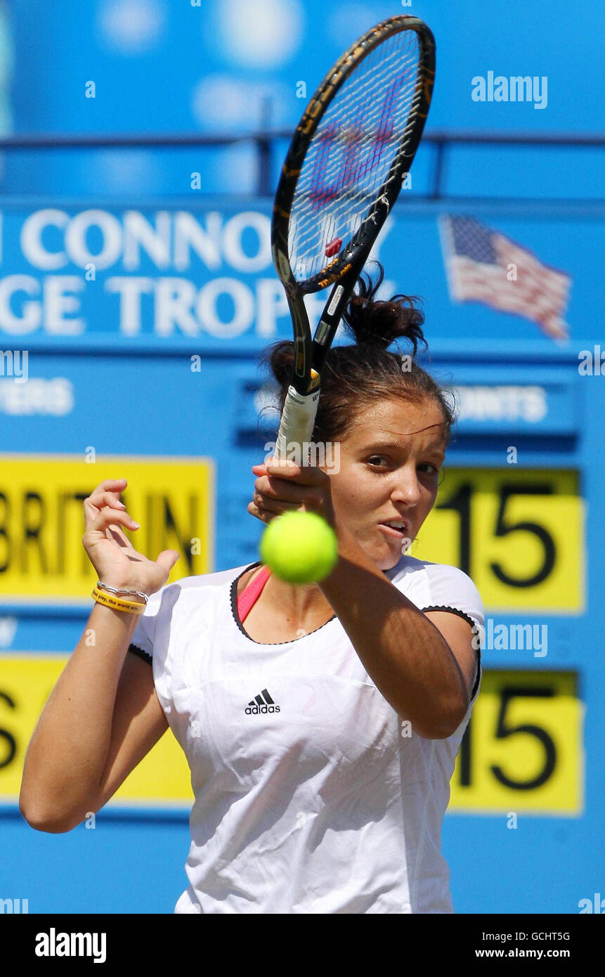 Great Britain's Laura Robson in action during her Maureen Connolly Challenge Trophy match against the USA during the AEGON International at Devonshire Park, Eastbourne. Stock Photo