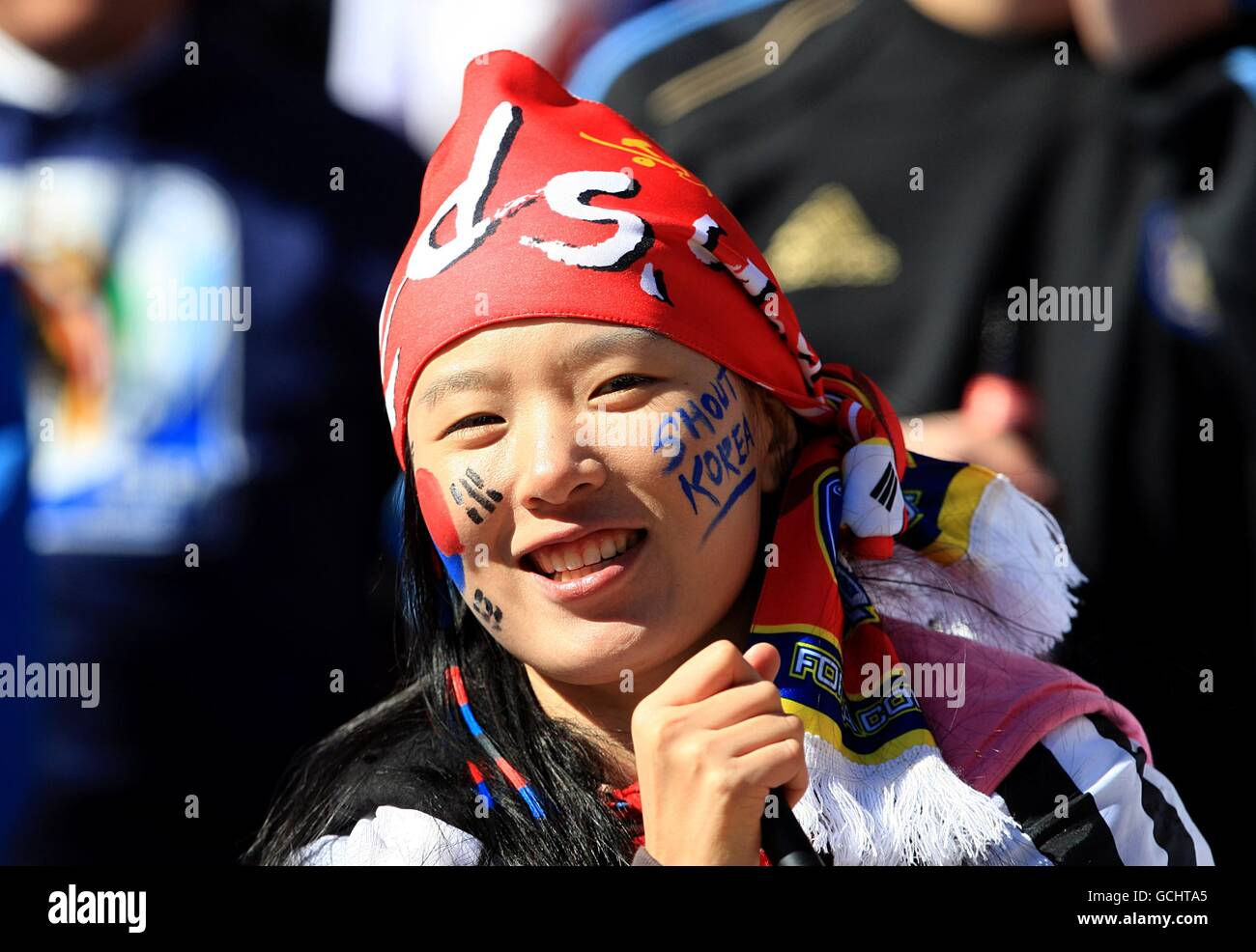 Soccer - 2010 FIFA World Cup South Africa - Group B - Argentina v South Korea - Soccer City Stadium. South Korea fans in the stands at the Soccer City Stadium Stock Photo