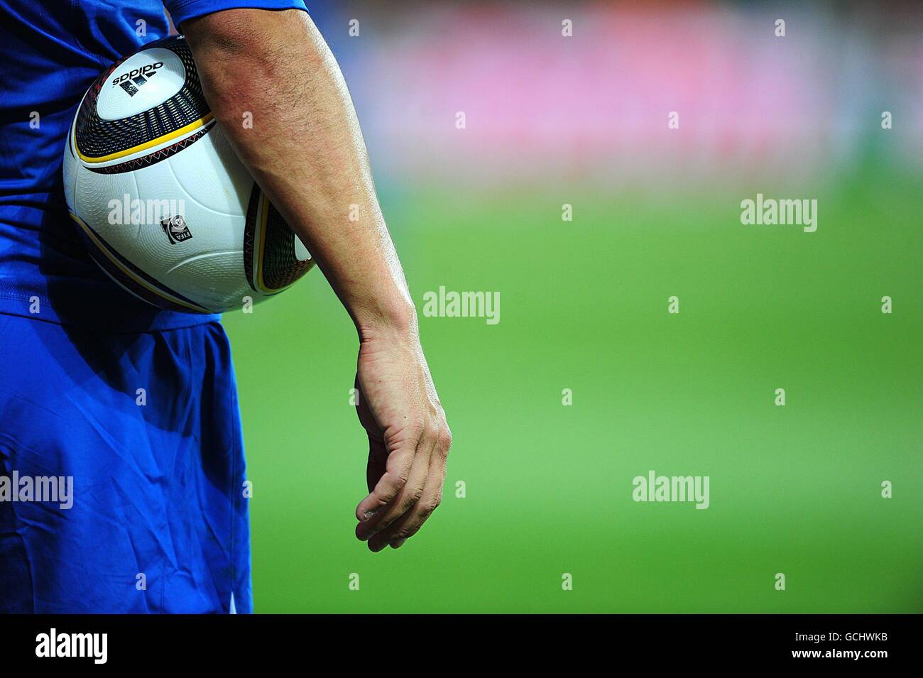 General view of the Jabulani worls cup ball under the arm of Italy's Mauro Camoranesi Stock Photo