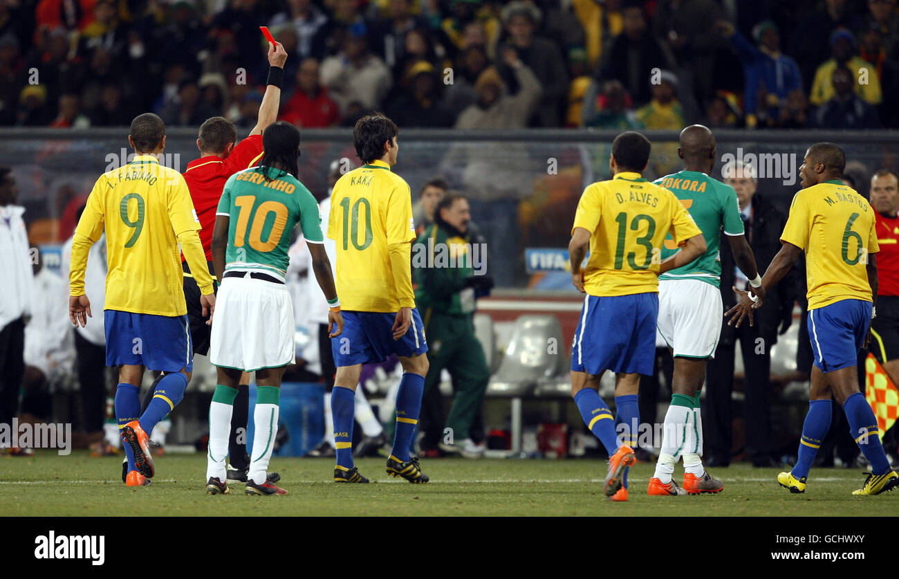 Kaka of Brazil leaves the field after being shown a second yellow card Stock Photo