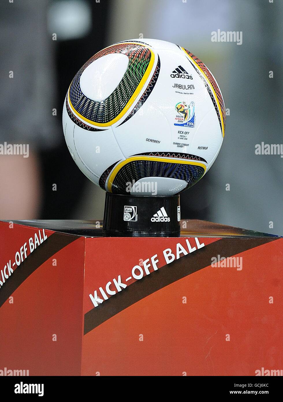 Soccer - 2010 FIFA World Cup South Africa - Group D - Germany v Australia - Durban Stadium. Jabulani match ball Stock Photo