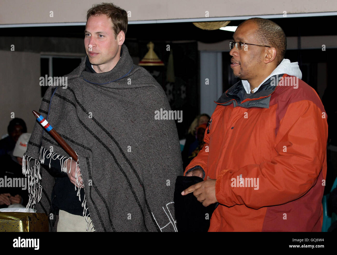 Prince William and Prince Seeiso stand on stage at St Leonard's Herd Boy School in Semonkong, Lesotho. Stock Photo