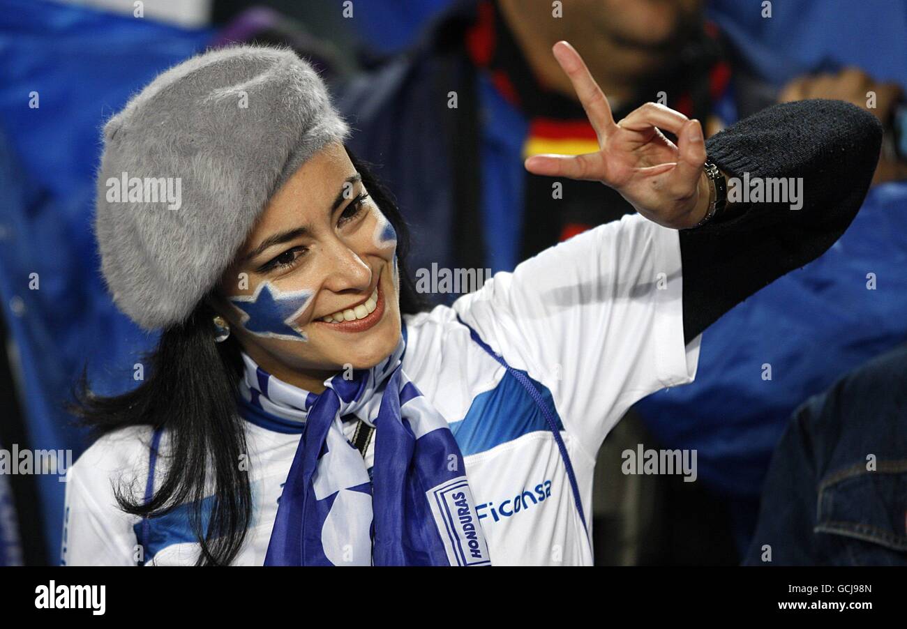 A Honduras fan shows his support, in the stands prior to kick off Stock Photo