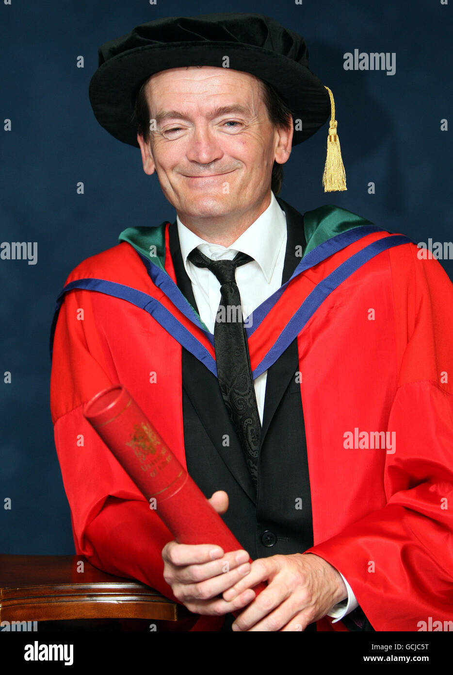 Former Undertones frontman Feargal Sharkey who was presented with an honorary degree by University of Ulster Chancellor James Nesbitt at a ceremony at the Waterfront Hall in Belfast. Stock Photo