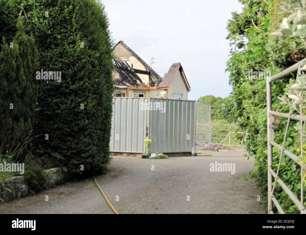 A general view of the scene in Anglesey, where Heather Bickley, 46, and sons Oscar, 6, and Felix, 10, were found dead after a fire broke out in their home. Stock Photo