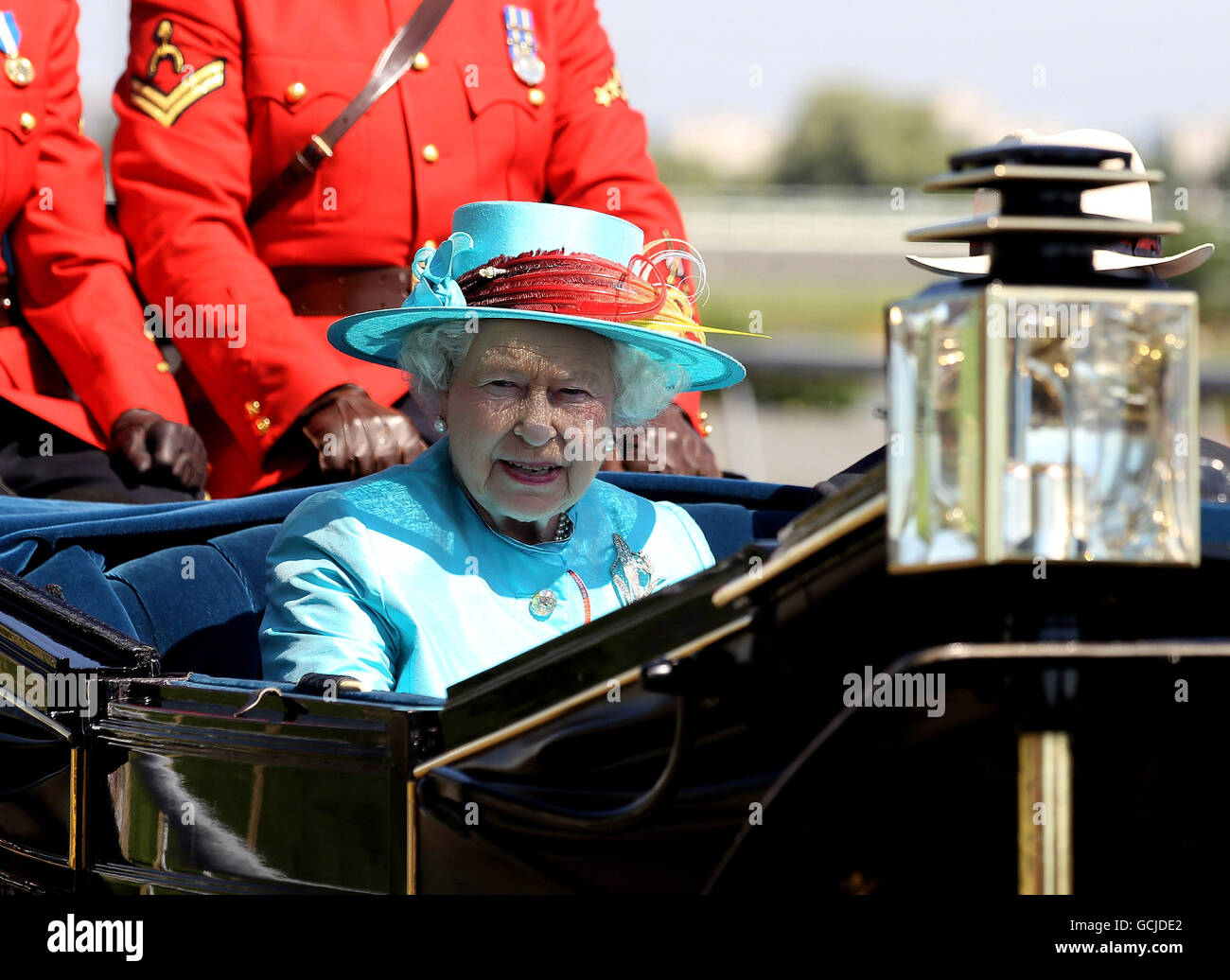Britain's Queen Elizabeth II arrives at the Woodbine Racetrack to see