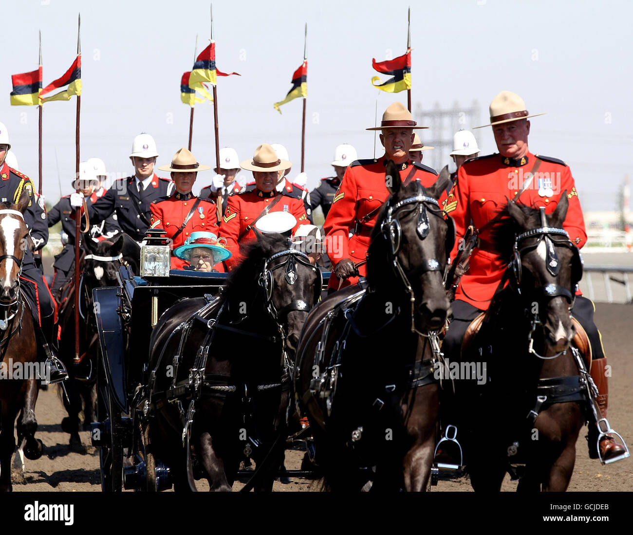 Britain's Queen Elizabeth II arrives at the Woodbine Racetrack to see