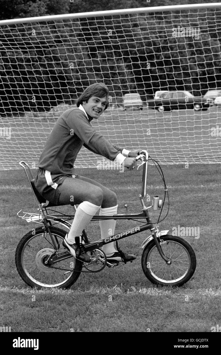 Soccer - League Division Two - Chelsea FC Pre Season Training - Morden. Ray Wilkins, 18, Chelsea FC captain, gets some leg exercise on a chopper bicycle, at the club's Morden training ground. Stock Photo