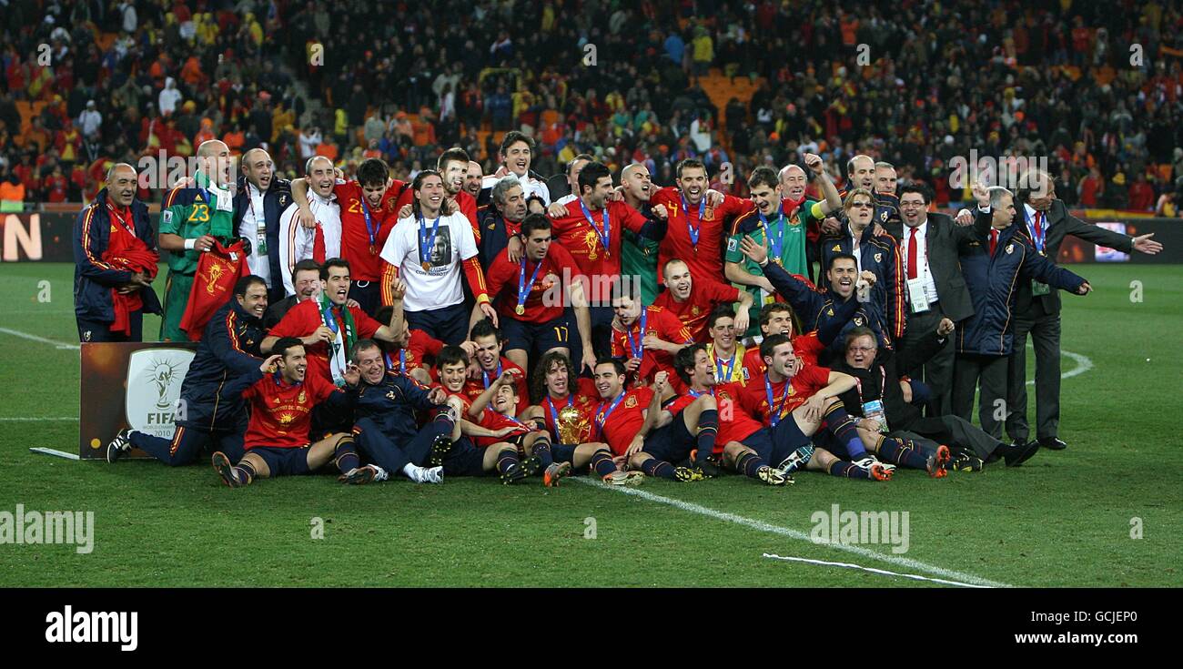 Spain players and staff celebrate winning the world cup Stock Photo