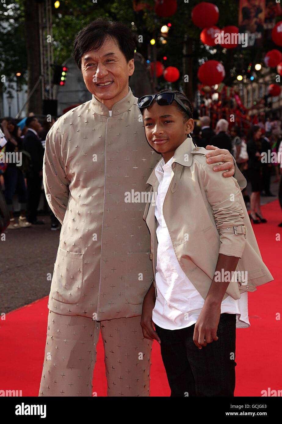 Jackie Chan (left) and Jaden Smith (right) arriving for the UK Gala Premiere of The Karate Kid, at the Odeon West End, Leicester Square, London. Stock Photo