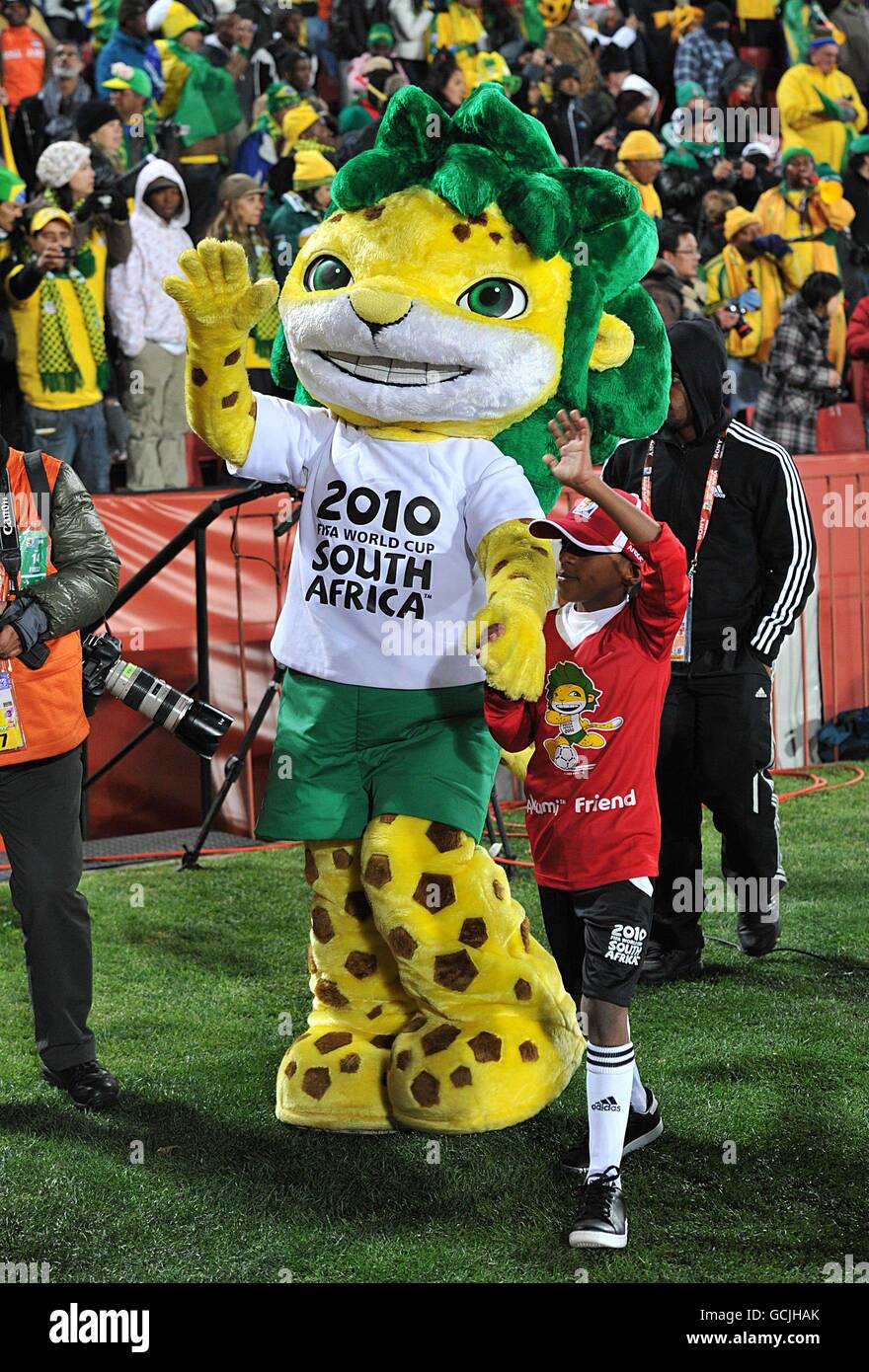 Soccer - 2010 FIFA World Cup South Africa - Group G - Brazil v North Korea - Ellis Park. World cup mascot Zakumi walks around the pitch prior to kick off Stock Photo