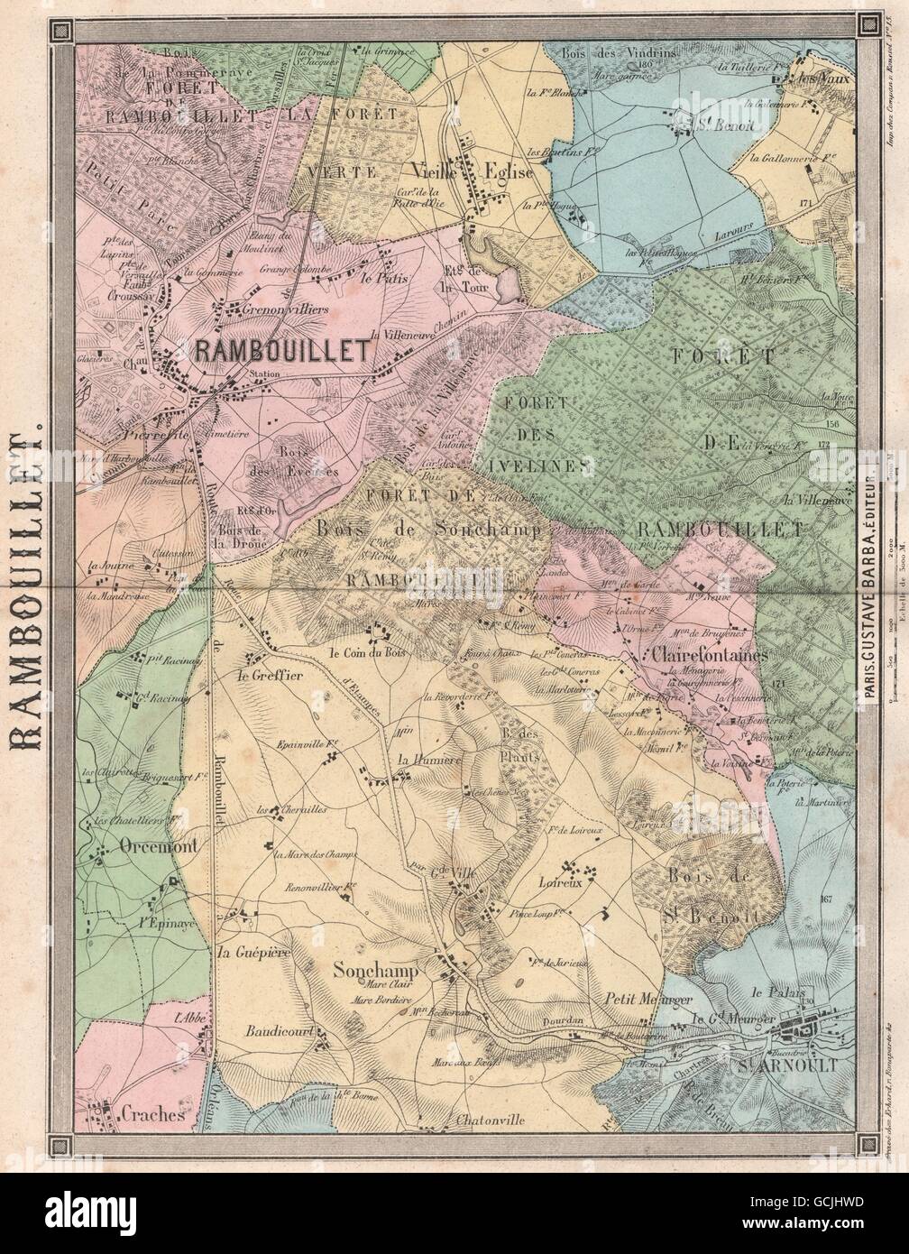 YVELINES. Rambouillet St Arnoult Sonchamp Clairefontaines Orcemont, 1860 map Stock Photo