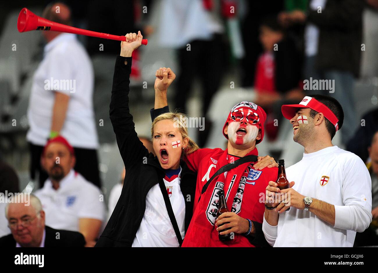 England fans show their support, in the stands prior to kick off Stock ...
