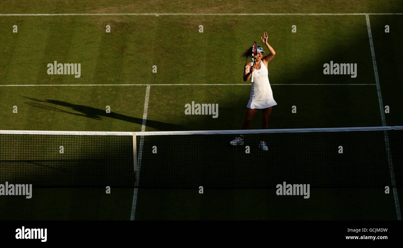 Denmark's Caroline Wozniacki after victory against Italy's Tathiana Garbin during Day Two of the 2010 Wimbledon Championships at the All England Lawn Tennis Club, Wimbledon. Stock Photo