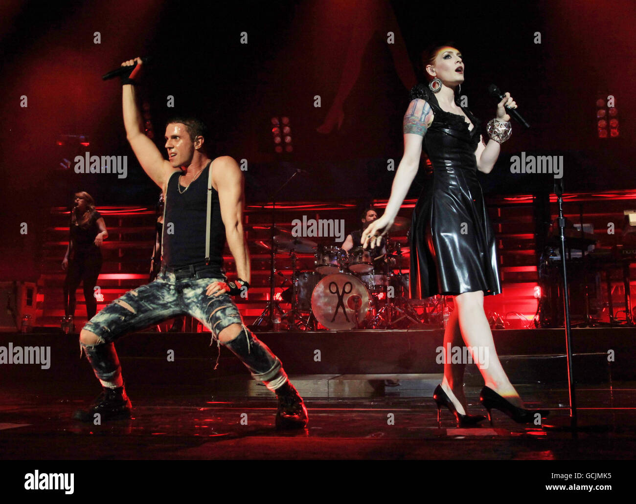 Jake Shears (left) and Ana Matronic of the Scissor Sisters performing