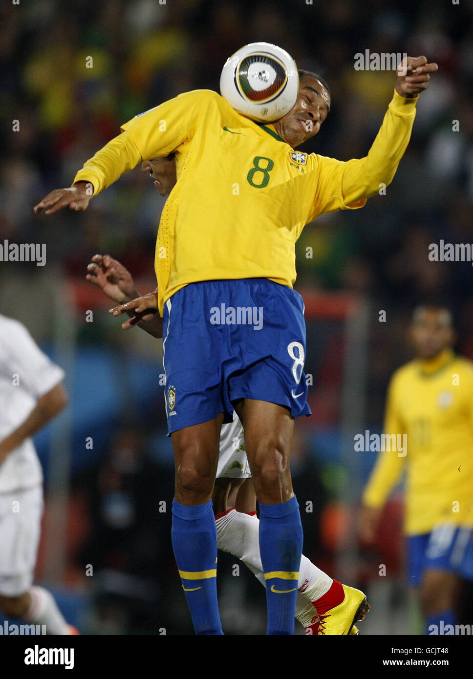 Brazil's Gilberto Silva controls the ball on his chest Stock Photo