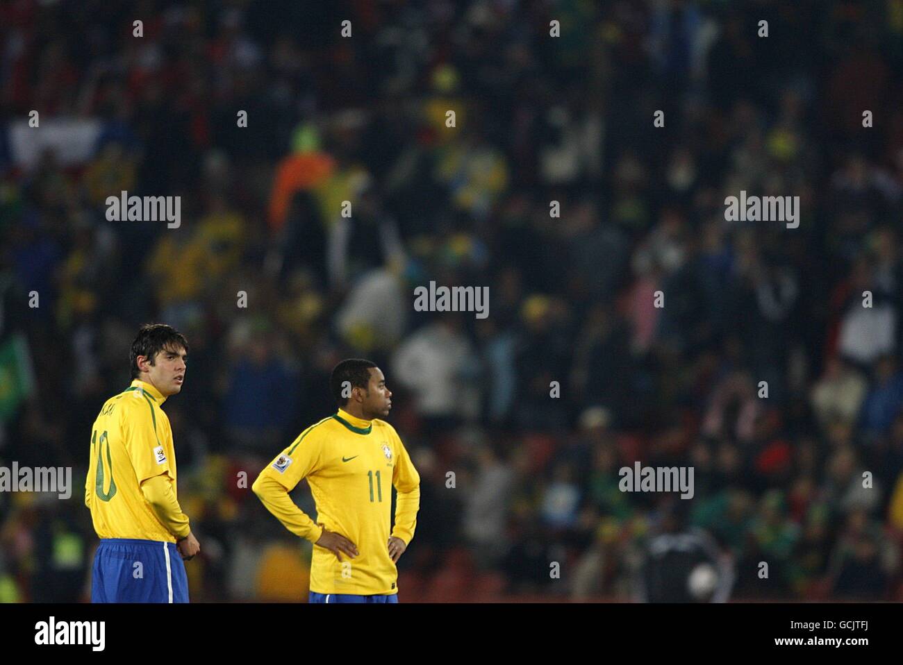 Soccer - 2010 FIFA World Cup South Africa - Round Of 16 - Brazil v Chile - Ellis Park. Brazil's Ricardo Kaka (left) and De Souza Robinho (right). Stock Photo