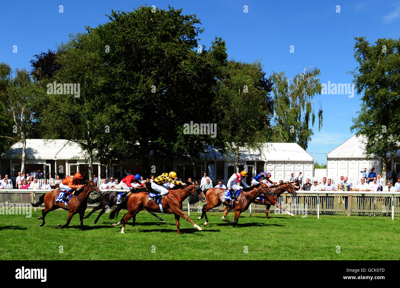 Starspangledbanner (farside) comes through to win the Darley July Cup Stock Photo