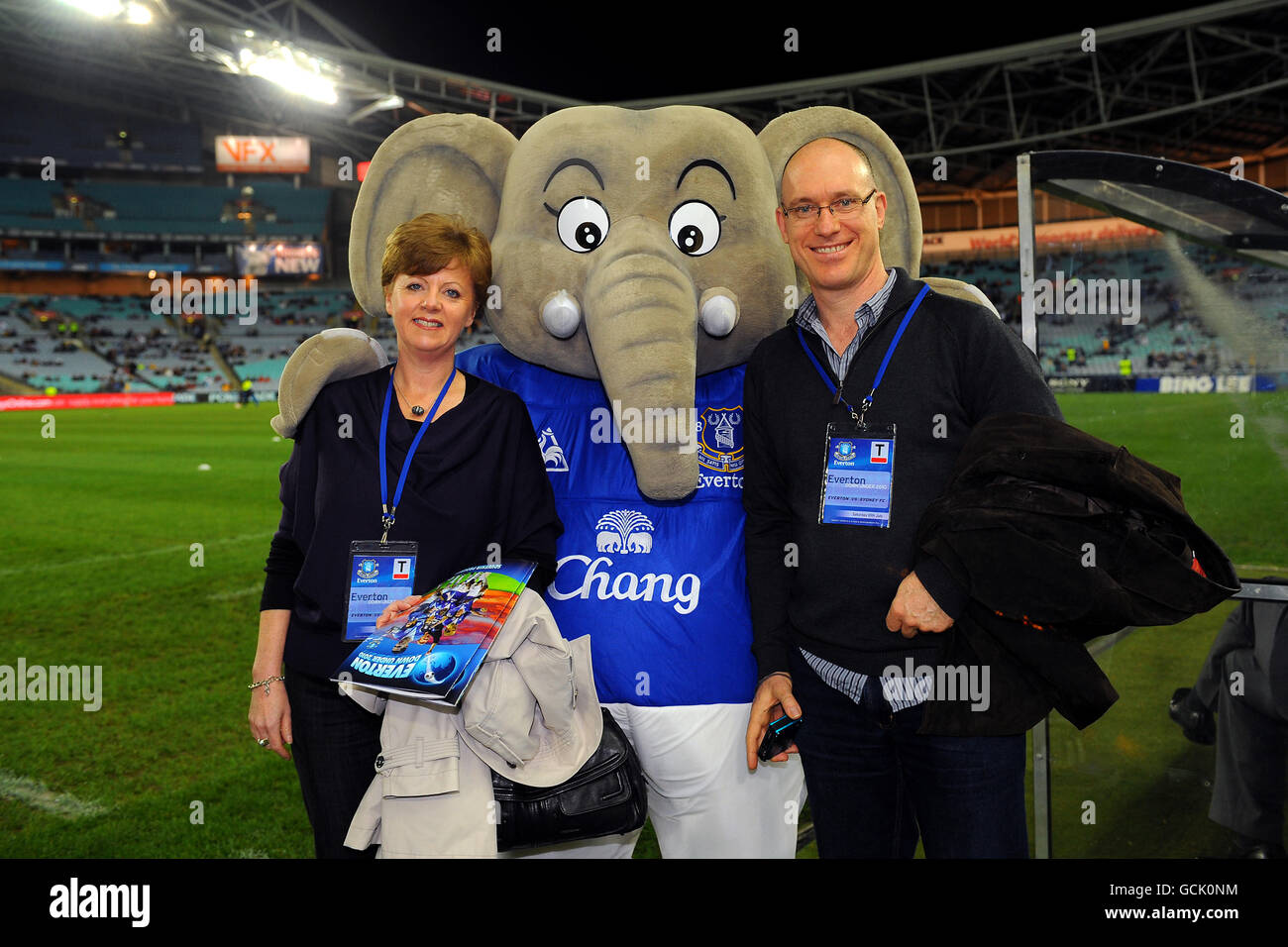 Everton club mascot with competition winners at the anz stadium hires