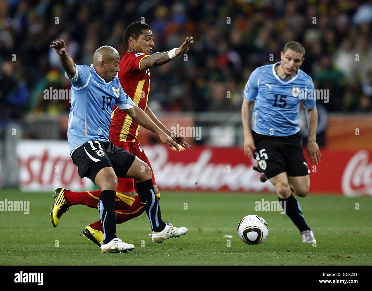 Uruguay's Egidio Arevalo Rios (left) and Ghana's Kevin-Prince Boateng battle for the ball Stock Photo