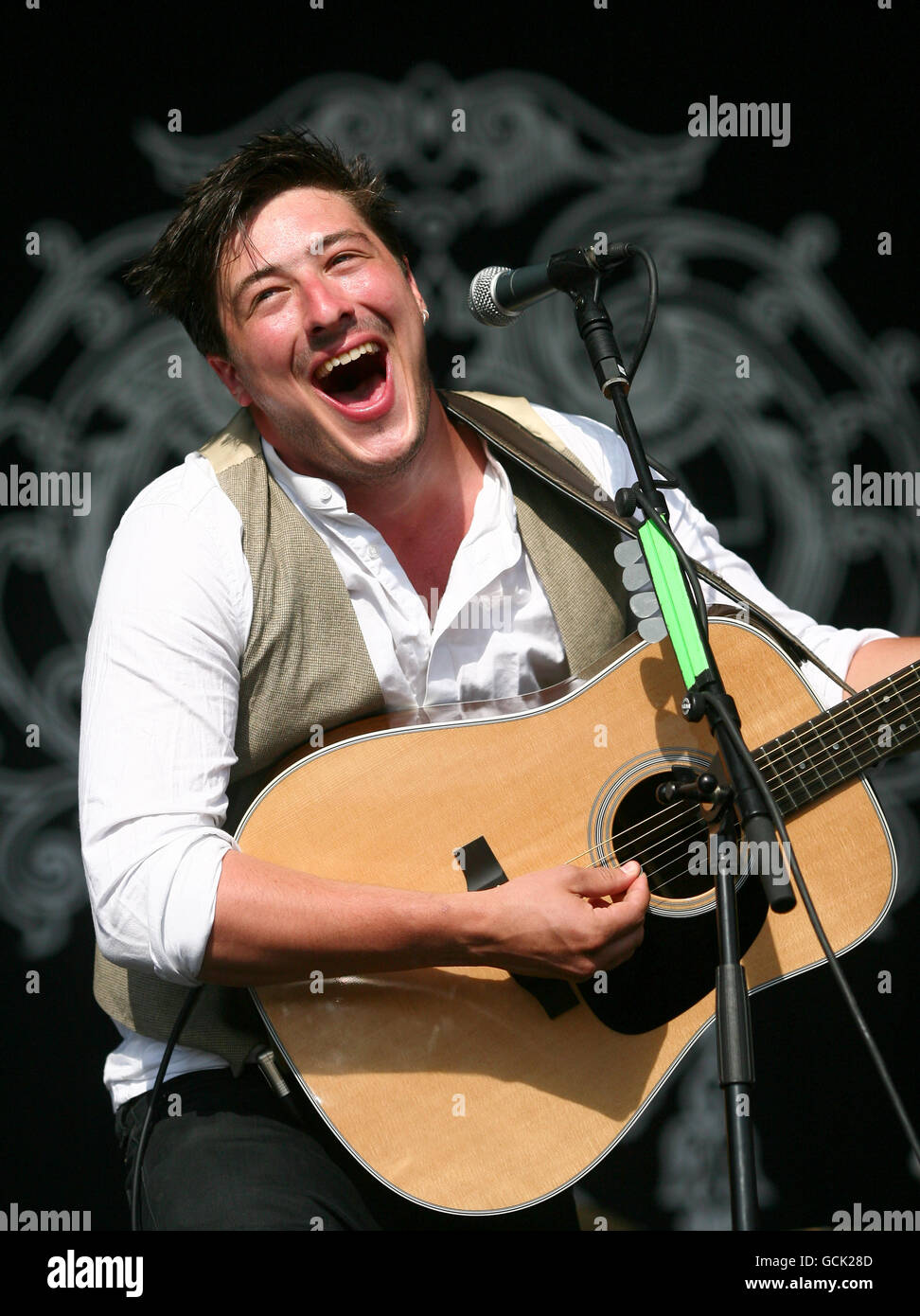 Hop Farm Festival. Marcus Mumford of Mumford & Sons performs on stage at the Hop Farm Festival, Paddock Wood Kent. Stock Photo