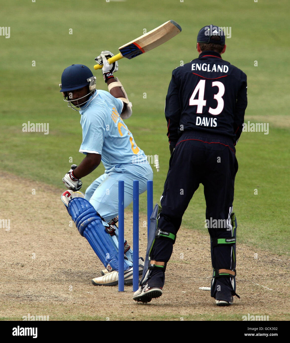Cricket - Tour Match - England Lions v India A - New Road. India's Abhinav Mukund is bowled by Ravi Bopara for 113 during the tour match at New Road, Worcester. Stock Photo
