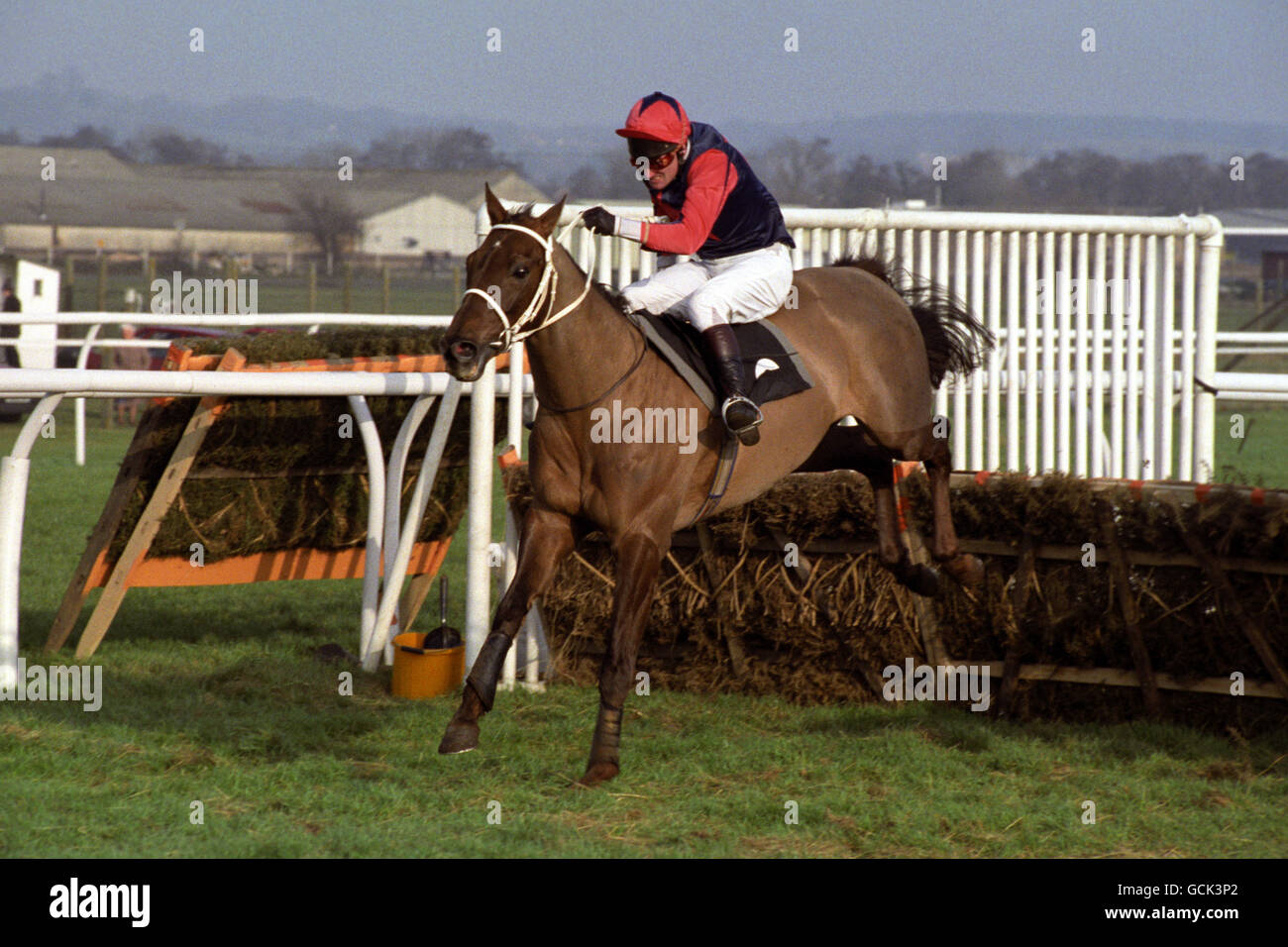 Graham McCourt rides Rodeo Star to victory during the Tote Gold Trophy Handicap Hurdle race at Newbury Stock Photo