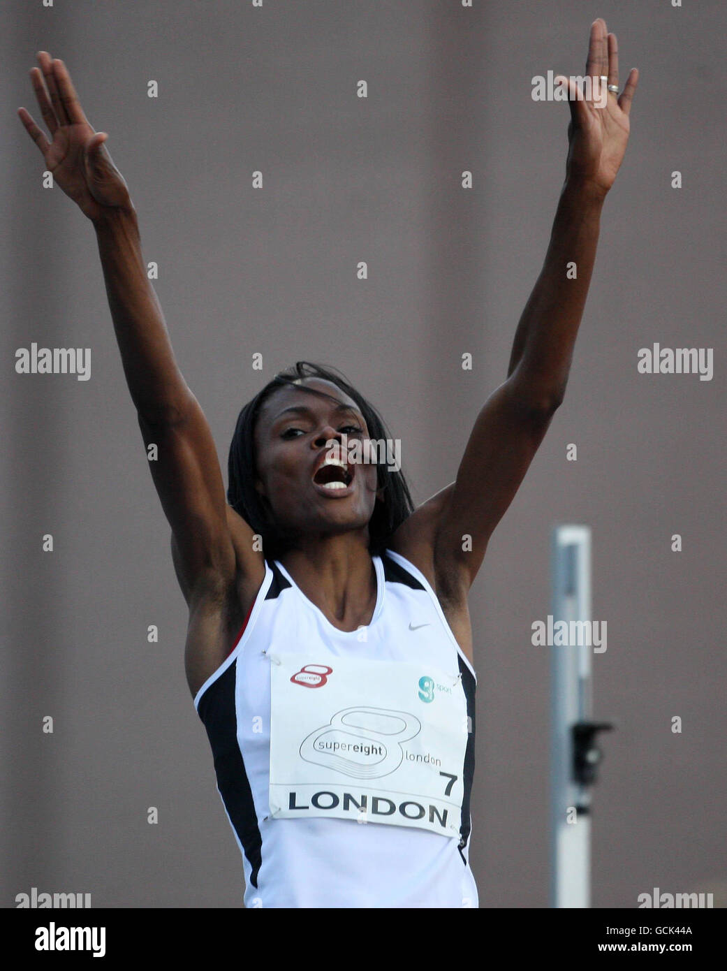 London's Chaunte Lowe during the high jump during the Super8