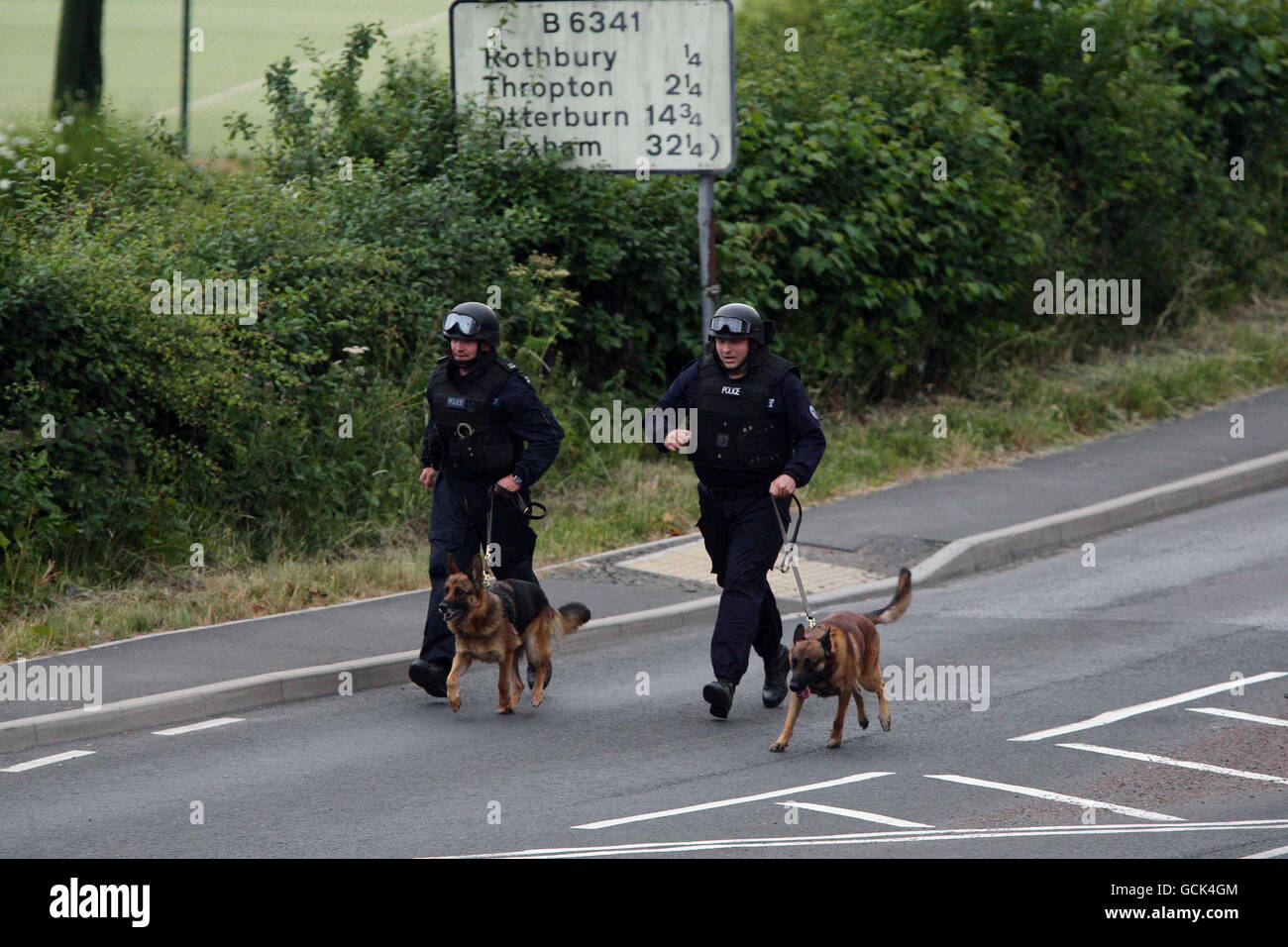 Police on the streets of Rothbury, Northumberland as fugitive Raoul