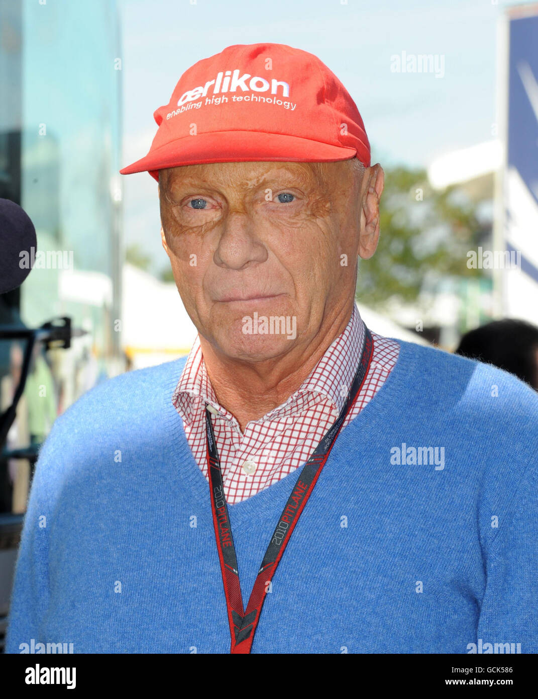 Former world champion Niki Lauda during the Santander British Grand Prix at Silverstone Circuit, Northampton. Stock Photo