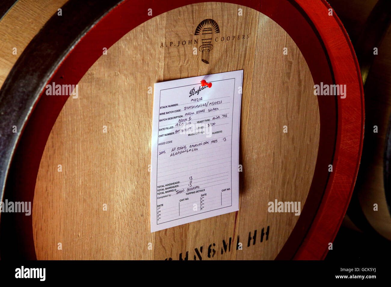 Barrel of wine maturing at Penfolds Magill Estate in Adelaide Australia Stock Photo Alamy