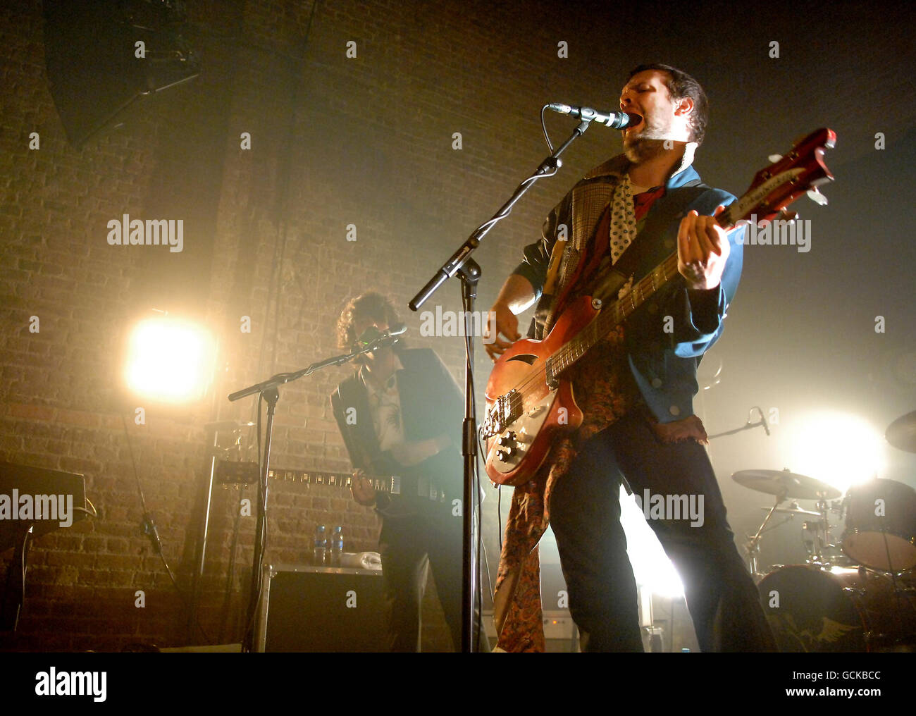 Jamie Reynolds of the Klaxons performs on stage at the Village Underground in east London. Stock Photo