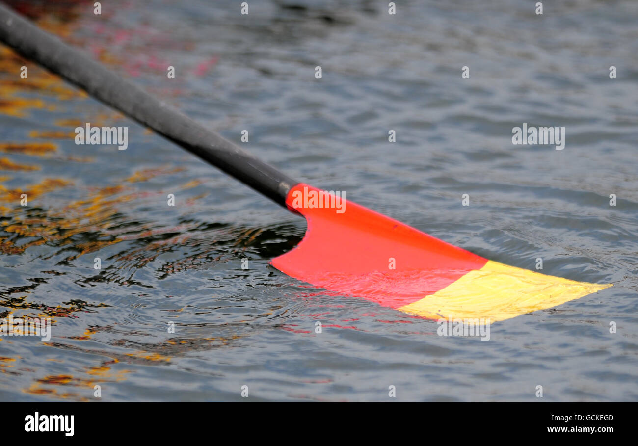 A rowing blade moves through the water during the Henley Royal Reggatta at HenleyonThames