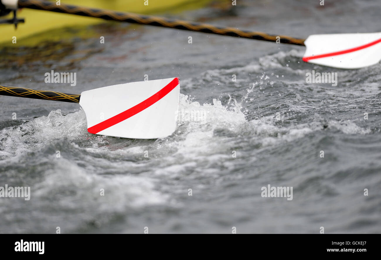 A rowing blade moves through the water during the Henley Royal Reggatta