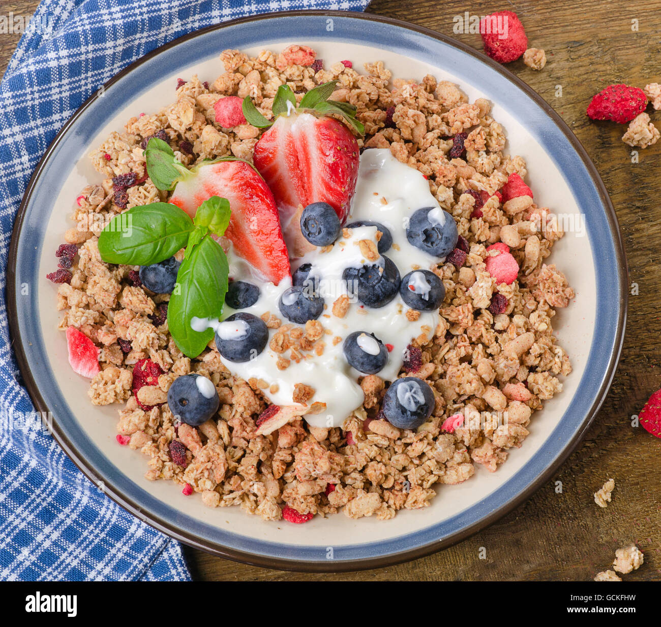 Healthy Breakfast. Muesli, berries with yogurt. Diet concept. top view ...
