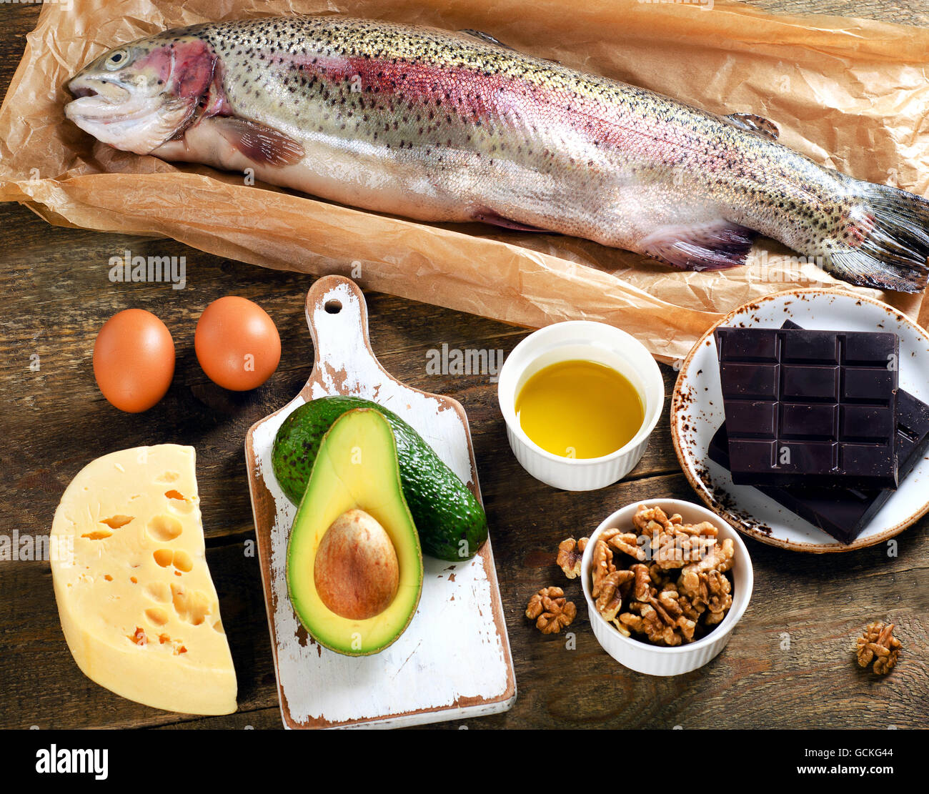 High Fat Foods That Are Healthy. Top view Stock Photo