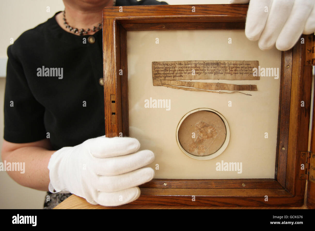 The charter of King William I, a rare surviving example of documents from his reign, which has been awarded special UNESCO status, is seen in the archive of the City of London. Stock Photo