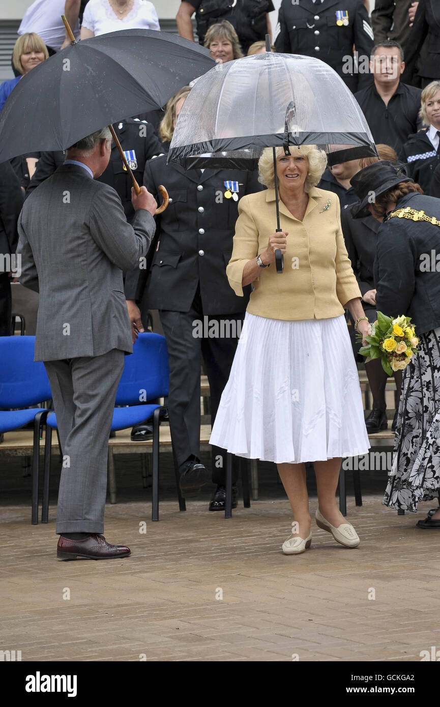The Prince of Wales (left) and Duchess of Cornwall arrive at the Bodmin Policing Hub in Bodmin, Cornwall. PRESS ASSOCIATION Photo. Picture date: Tuesday July 13, 2010. See PA story ROYAL Charles. Photo credit should read: Ben Birchall/PA Wire Stock Photo
