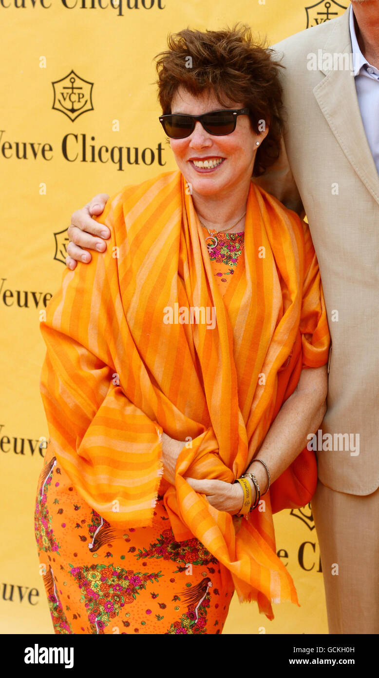 Ruby Wax arrives for the Veuve Clicquot British Open Polo Championship at Cowdray Park, Midhurst, West Sussex. Stock Photo