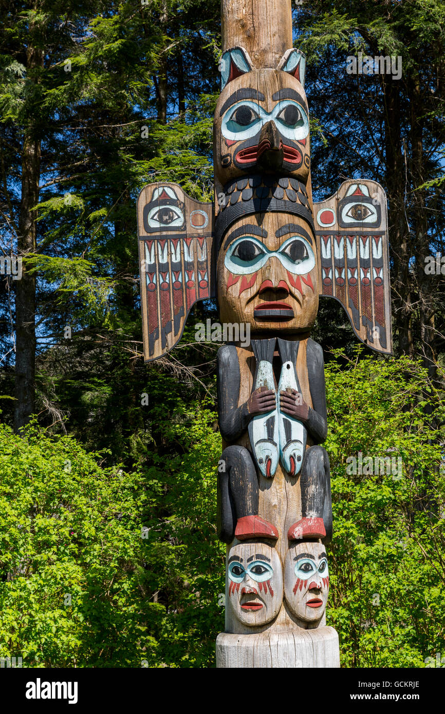 Native Alaskan totem pole on a sunny day, Totem Bight State Historical  Park, Ketchikan, Southeast Alaska, USA Stock Photo - Alamy