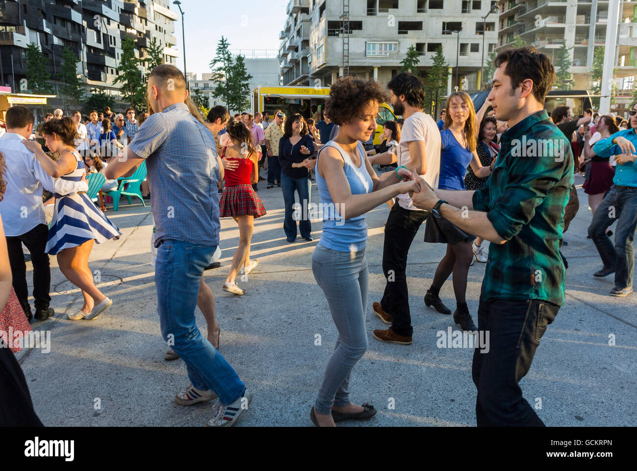 Paris, France, Crowd of French Couples, Swing Dancing on Street in