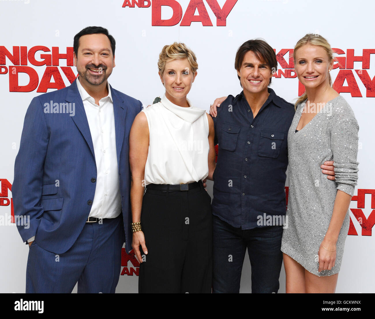Director James Mangold, Cathy Konrad, Tom Cruise and Cameron Diaz at the UK premier of the film 'Knight and Day' at a cinema in London. PRESS ASSOCIATION Photo Picture date: Thursday July 22, 2010. Photo credit should read: Ian West/PA Wire Stock Photo