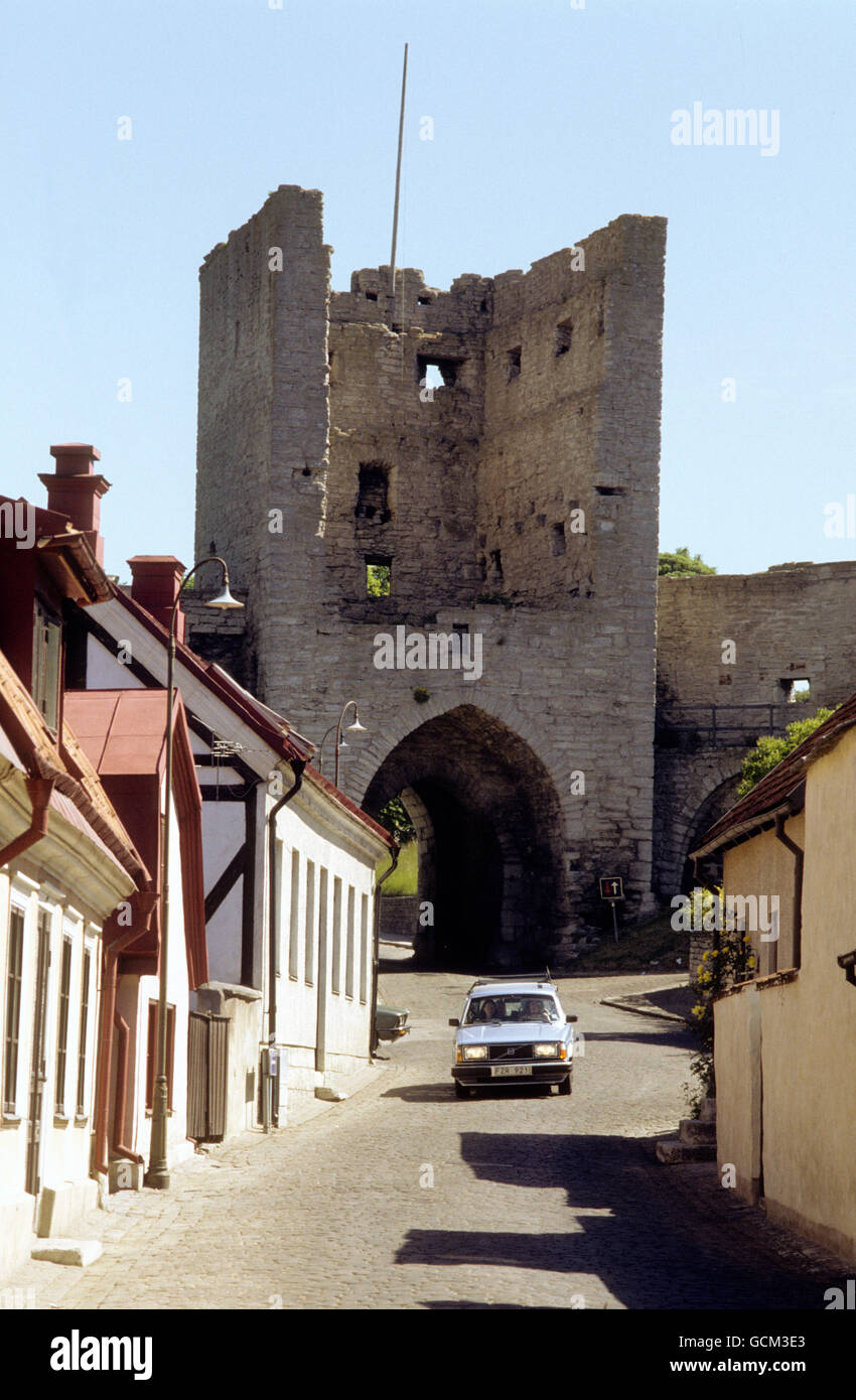 the city with its mediaval houses and one of the city gates Stock Photo